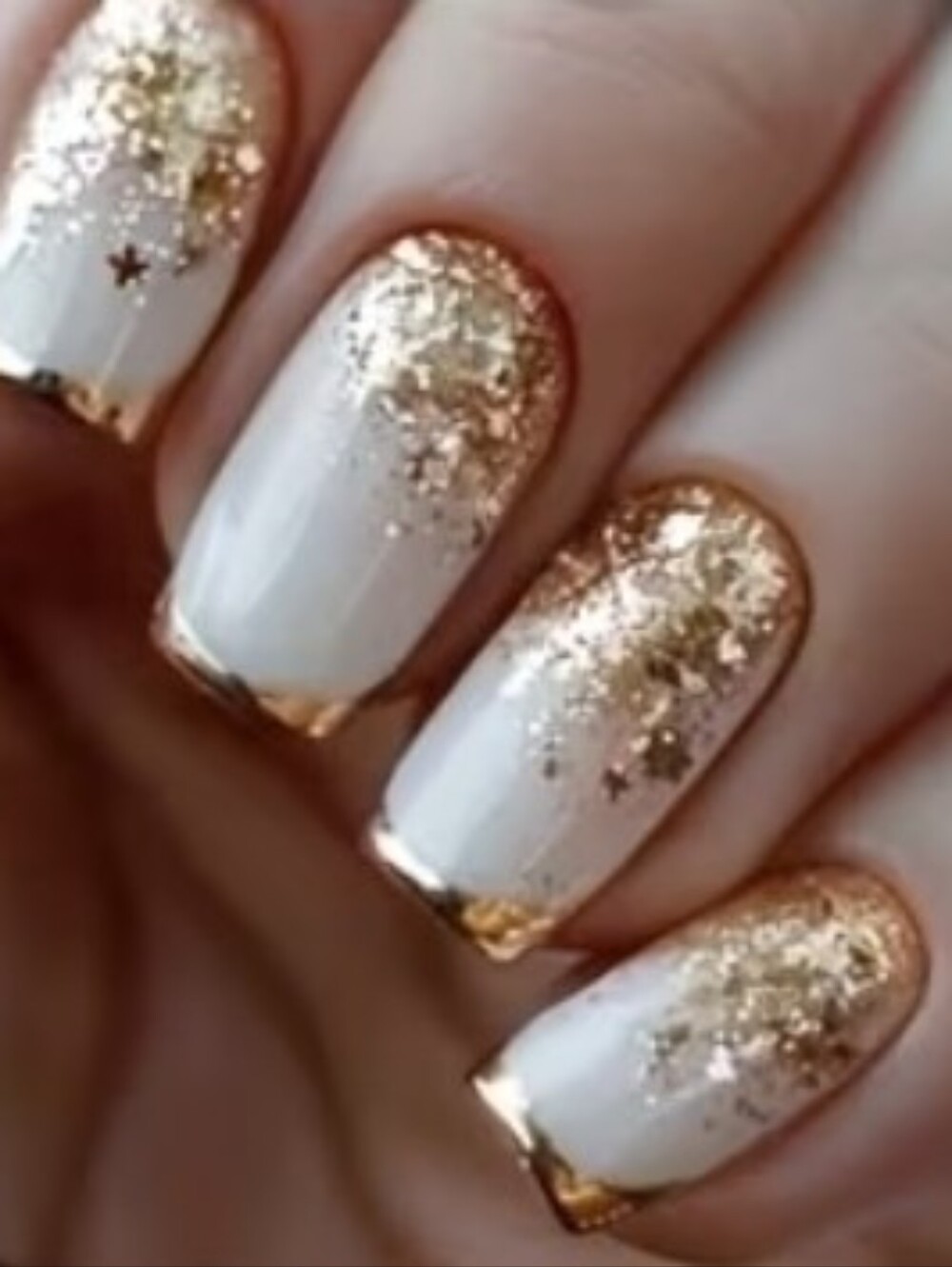 White and Gold Glitter French Tip Press-On Nails
